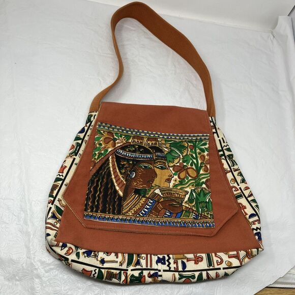 VTG Carpetbags of America Purse Egyptian Print Hobo Bag Purse 1970s Boho Hippie - Picture 1 of 14